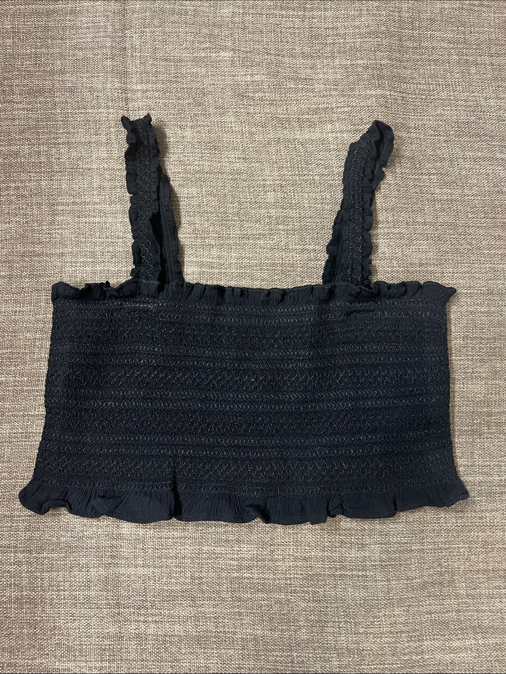 Free People Black Smocked Ruffle Lace Strap Crop Top
